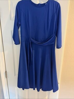 Versatile Royal Blue Midi Dress with Waist Tie